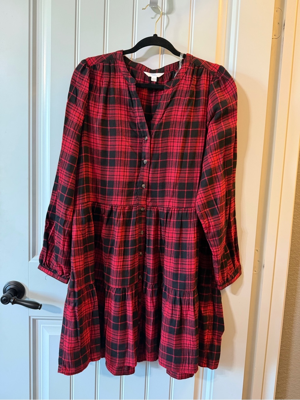 Time and Tru Red and Black Plaid Long Sleeve Dress
